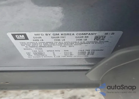 2021 Chevrolet Trailblazer Lt z USA, uszkodzony, nr VIN KL79MRSL3MB054035